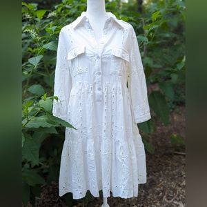 Eva Franco Josie Eyelet Tunic Dress White Ivory Sz S